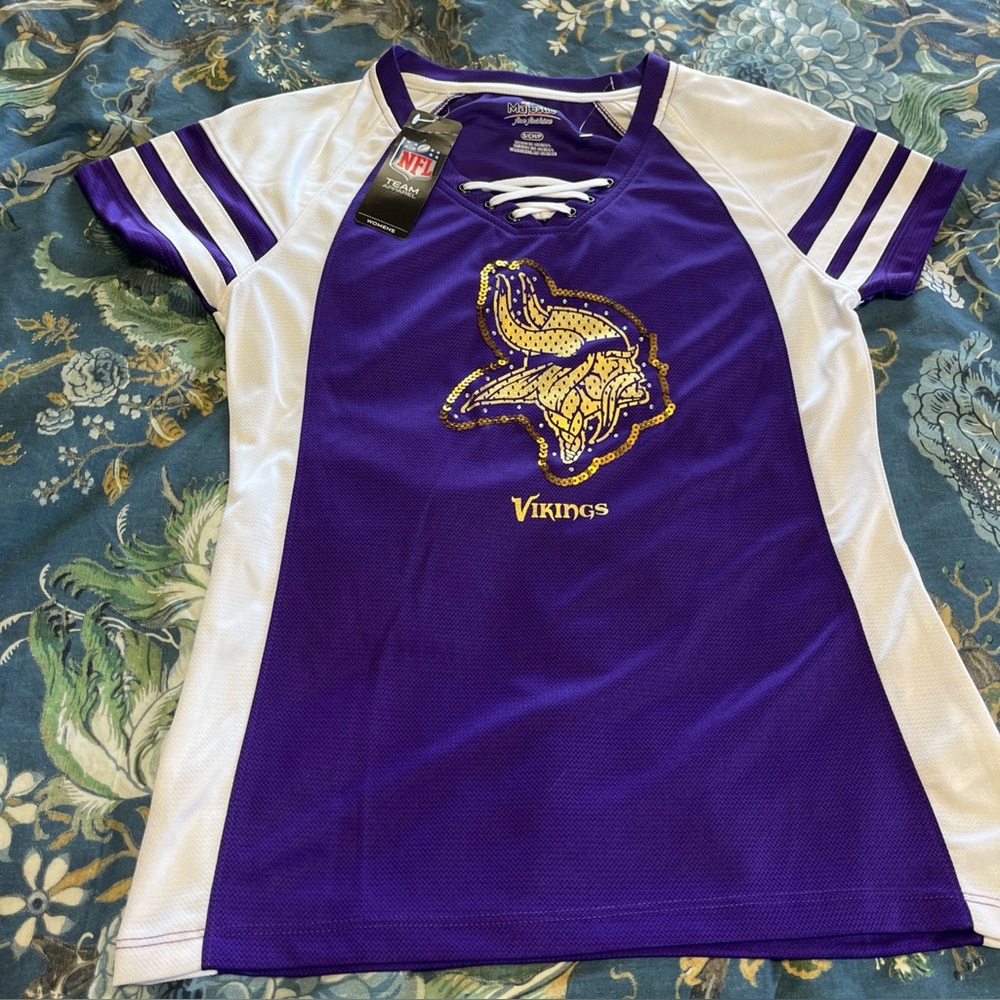 *NEW*NFL Minnesota Vikings Ladies Majestic Purple & White Top Size S